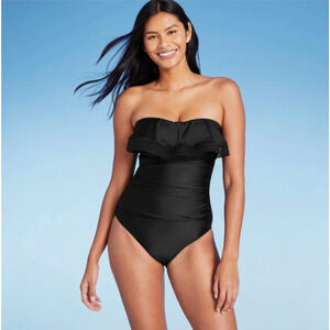 Kona Sol Women's Crochet Flounce High Coverage One Piece Swimsuit NWOT Small